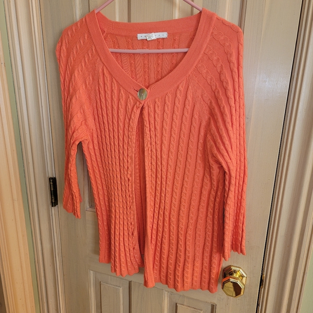 Misses sz XL Belford Orange cable knit Cardigan Sweater 3/4 sleeves